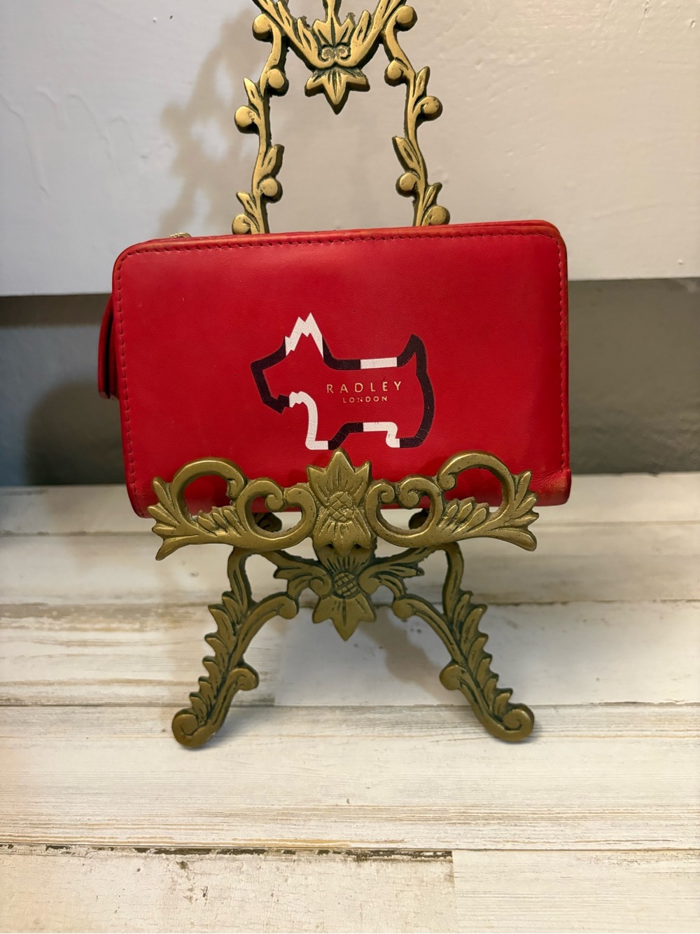 RADLEY LONDON Red Leather Zip-Around Wallet with Scottie Motif